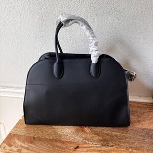 Black Smooth Leather 15 Laptop Work Satchel Buckle Bag